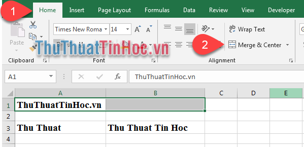Chọn biểu tượng Merge & Center