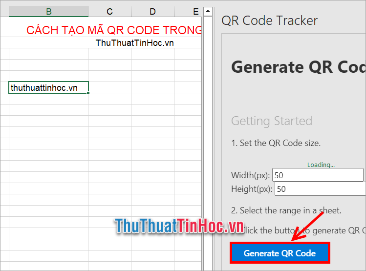 Chọn Generate QR Code để tạo mã QR trong Excel