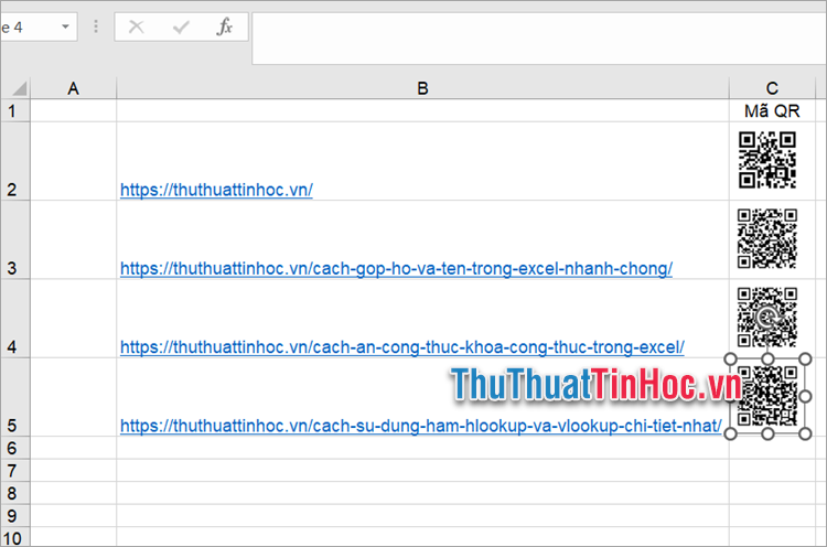 Kết quả là bạn đã nhanh chóng tạo mã QR trong Excel đơn giản