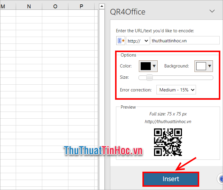 Nhấn Insert để tạo mã QR