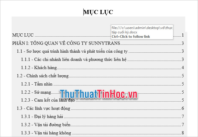 Cách tạo mục lục tự động trong Word 2019