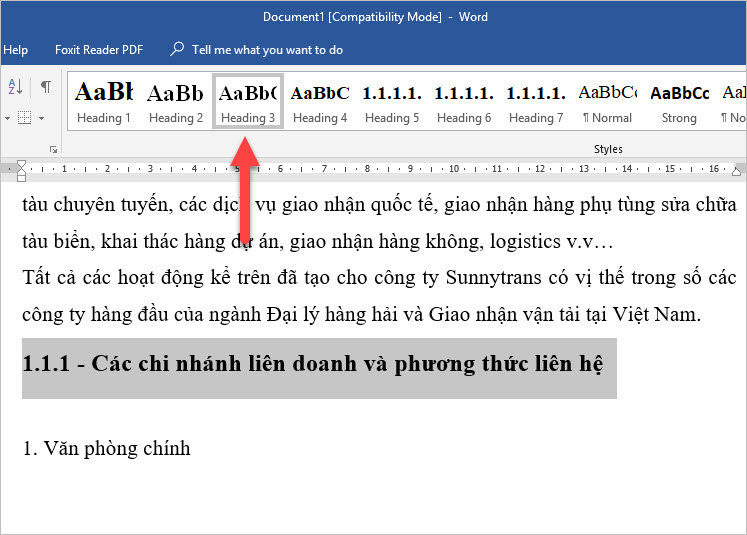 Tương tự như thế cài đặt đề mục cấp bậc nhỏ hơn