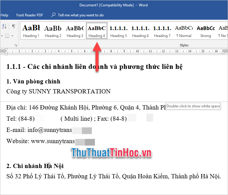 Những đề mục có cấp bậc bằng nhau thì ở cùng một Heading