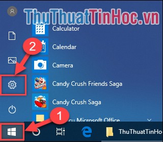 Click vào Start (1) → Chọn Settings (2)