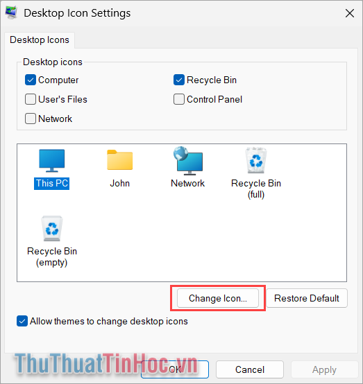 Chọn biểu tượng các ứng dụng và chọn Change Icon… để thay đổi