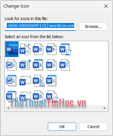 Chọn các Icon có sẵn trong bảng biểu tượng ứng dụng và nhấn Ok để thay đổi