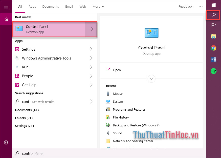 Mở Control Panel