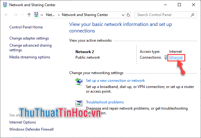 Chọn mục Ethernet