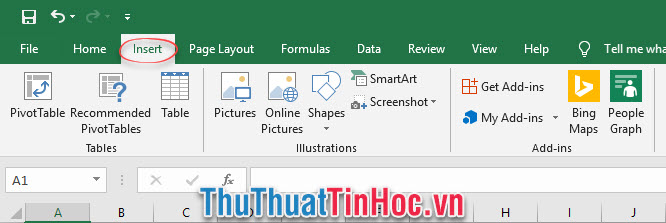 Chọn ribbon Insert