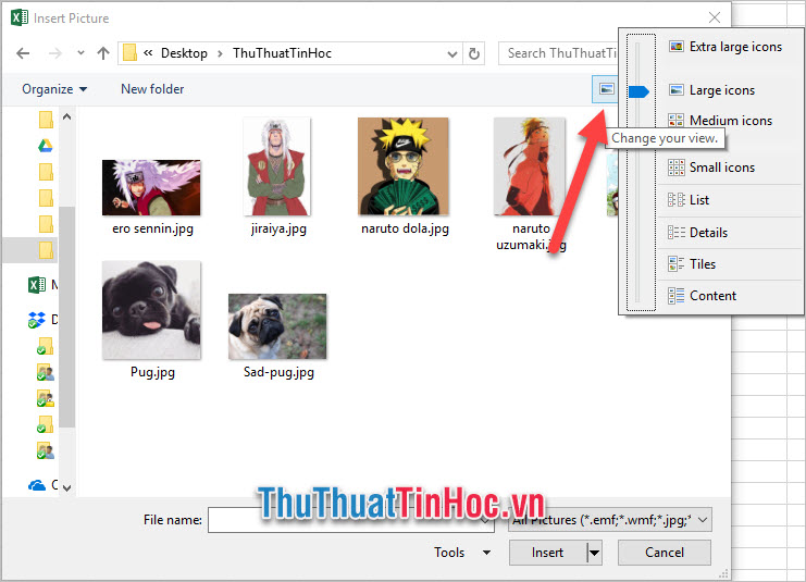 Chọn các bức ảnh trong máy tính để chèn ảnh vào Excel