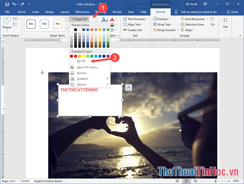 Click vào vùng Text Box rồi chọn Shape Fill - No Fill
