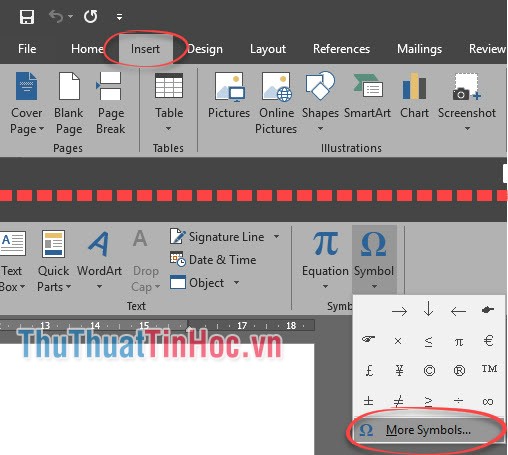 Trong mục Symbols chọn Symbol rồi click vào dòng More Symbols