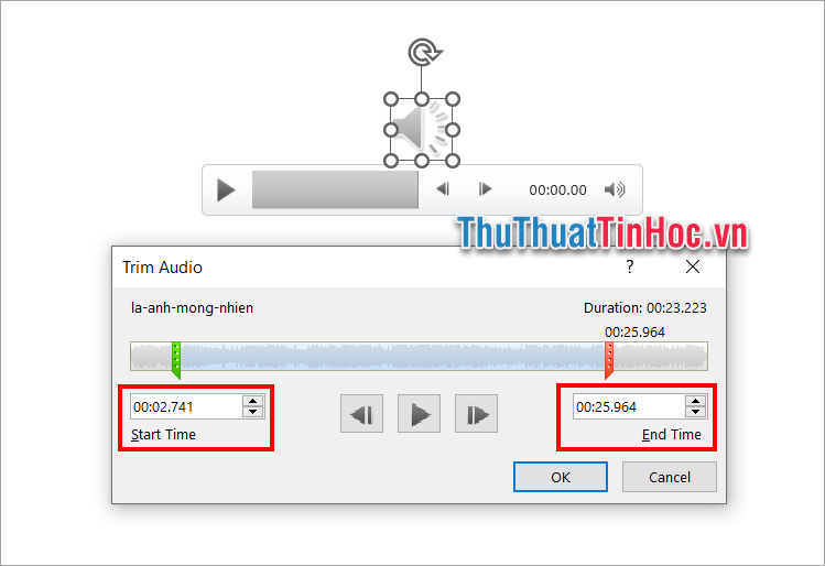 Chọn trực tiếp thời gian trong phần Start Time và End Time