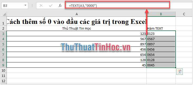 Sử dụng hàm Text