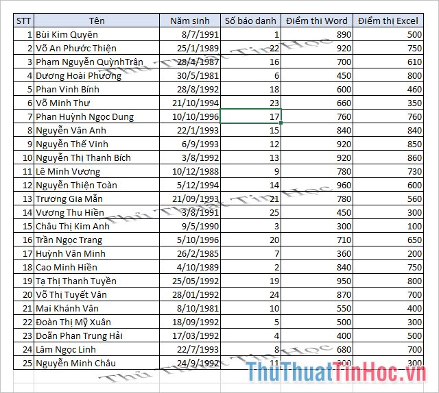 Bức ảnh sẽ được gắn chìm bên dưới dữ liệu Excel