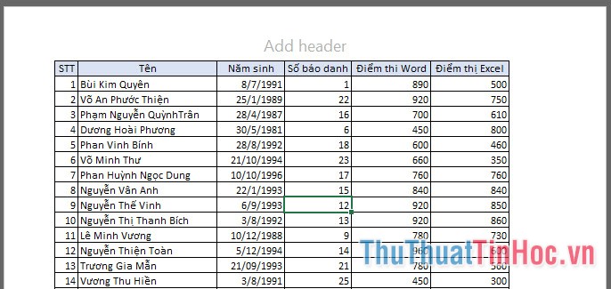 Watermark đã được xóa khỏi bảng dữ liệu Excel