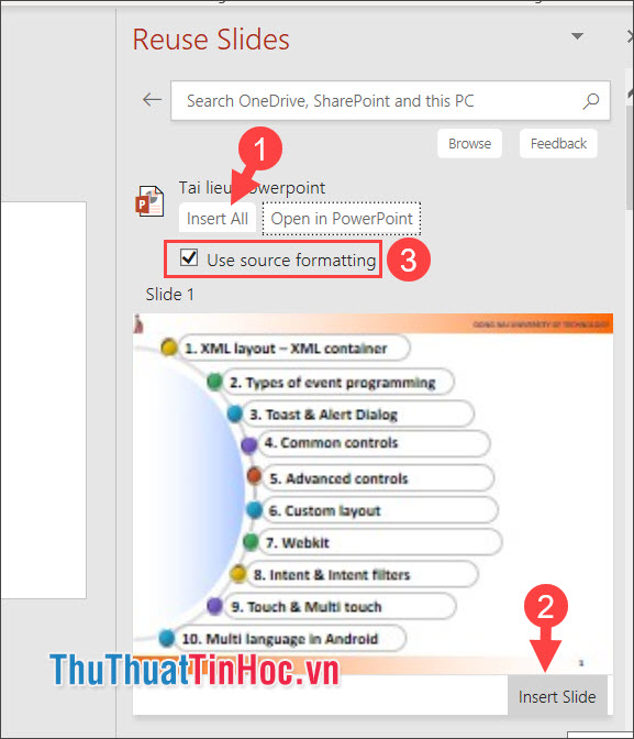 Chọn Insert Slide