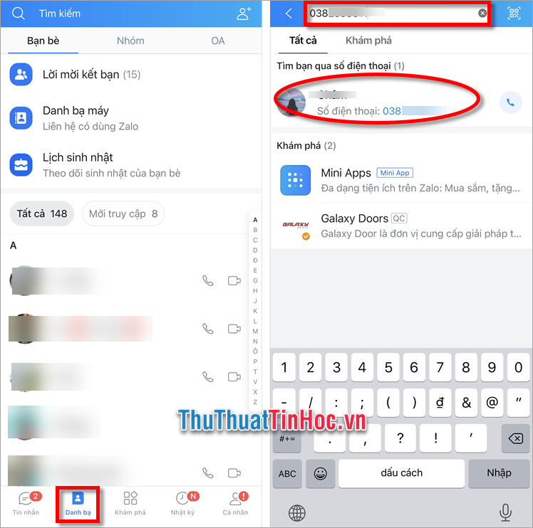 Tìm thông tin bằng ứng dụng Zalo