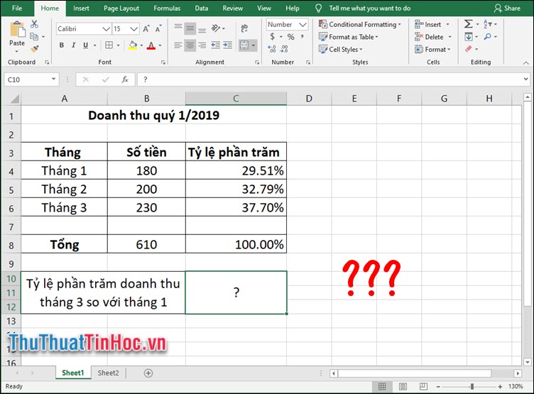 Tính tỷ lệ phần trăm doanh tháng 3 so với tháng 1 năm 2019 là bao nhiêu