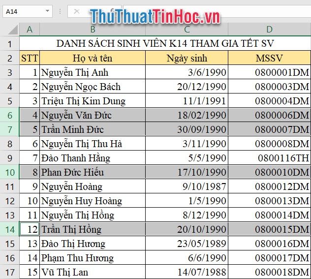 Toàn bộ dòng trống đã bôi đen sẽ được xóa hết