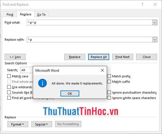 Tiếp tục click vào Replace All