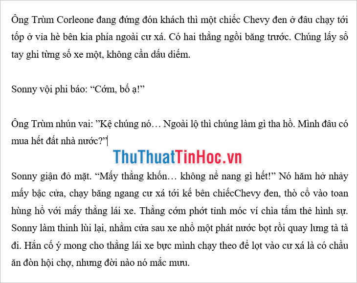 Toàn bộ văn bản đã có sự tách biệt ngăn nắp giữa các đoạn văn bản