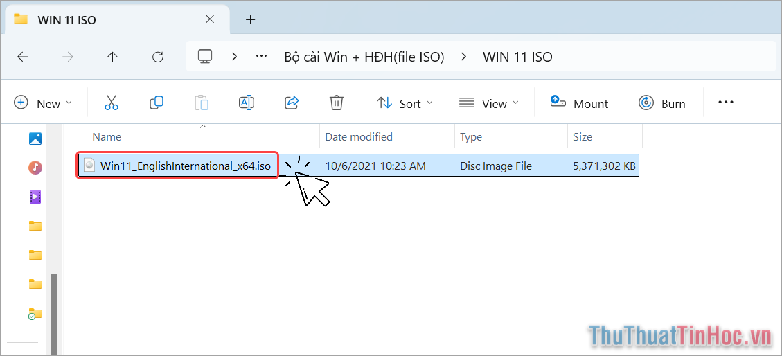 Click đúp chuột hoặc nhấn Enter để mở file ISO trên Windows 10, 11